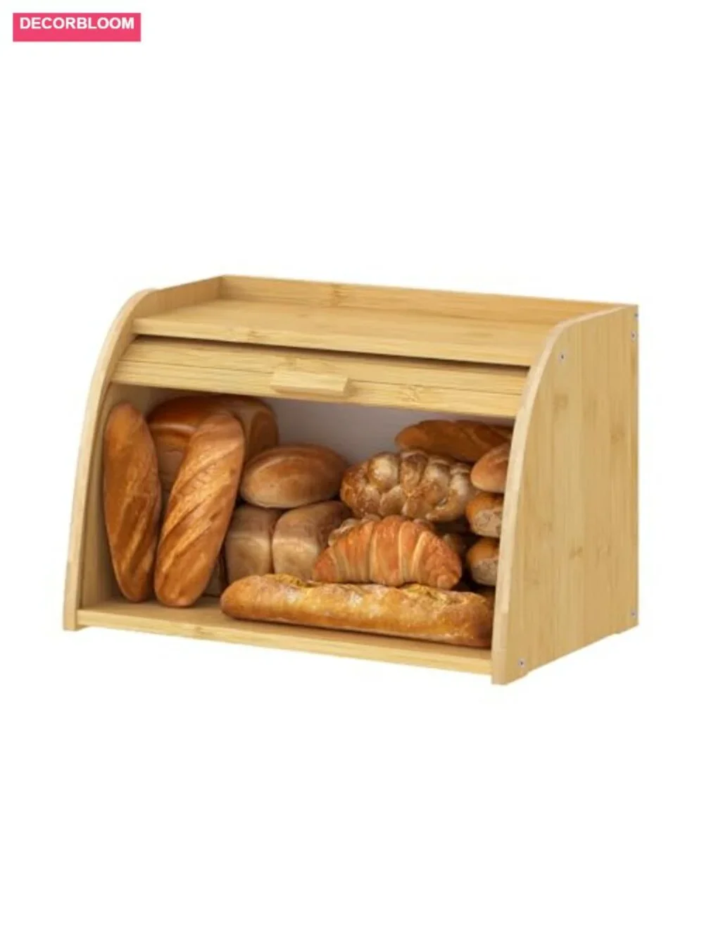Bamboo Bread Box with Rolling Door, Double-Layer Storage for Kitchen Countertop
